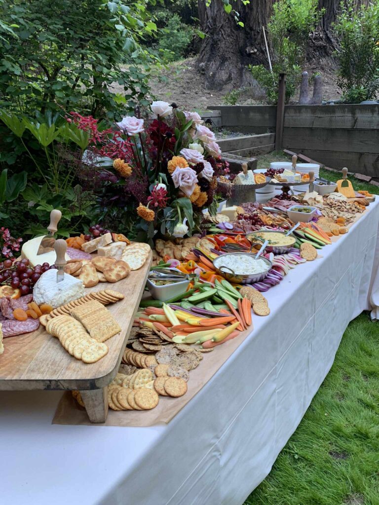 Catered Multi-Dimentional Cheese and Charcuterie Grazing Table with Fruit, Veggies, Nuts, Dips