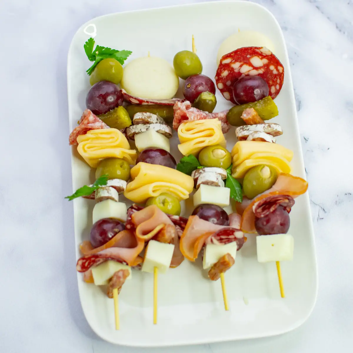 Grazing Skewers with Cheese and Charcuterie